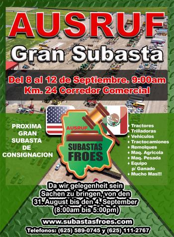 8 al 12 de Septiembre 9:00am Gran Subasta Km. 24 Corredor Comercial